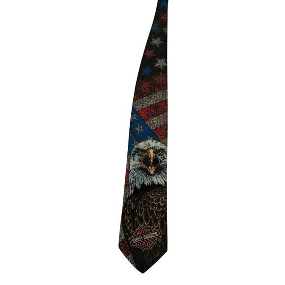 Ralph Marlin Harley Davidson American Eagle Patriotic Vintage 1994 Necktie - Picture 3 of 7